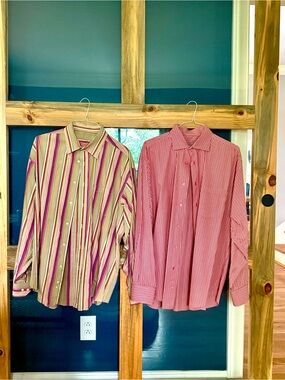 Bugatchi Men's XL Pink Multi-Stripe & Solid Pink Dress Shirts - Pair